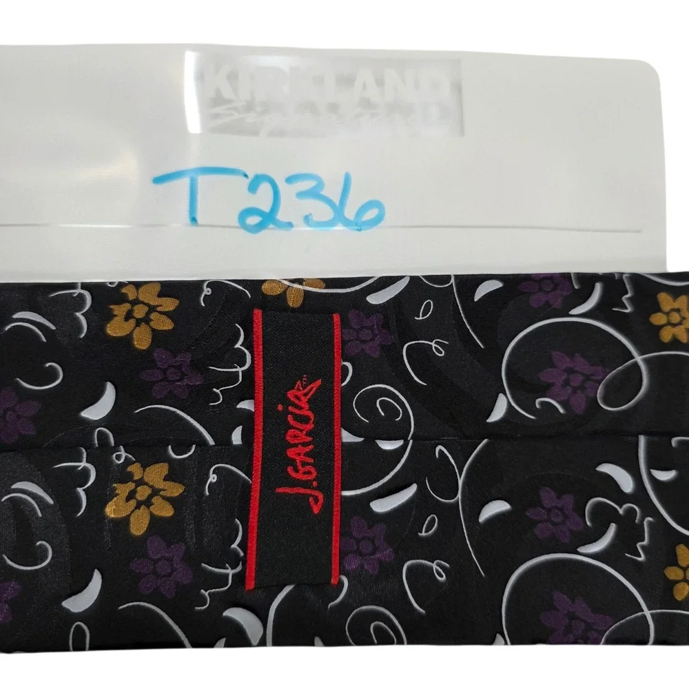 J Garcia Mens Necktie Black Purple Floral Silk 'Airspace' Limited Edition Preppy